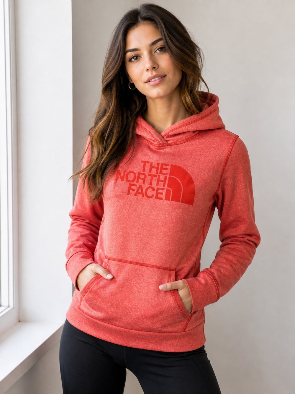North Face very warm fleece hoodie orange color XS